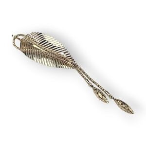 Vintage Fern Leaf Brooch Dangle Chain Tassel Open Work Gold Plated Large 5.5"